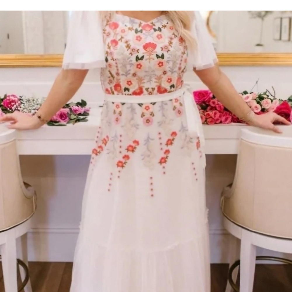 Ivy City Co White Cream Flutter Sleeve Maxi Dress Evangeline